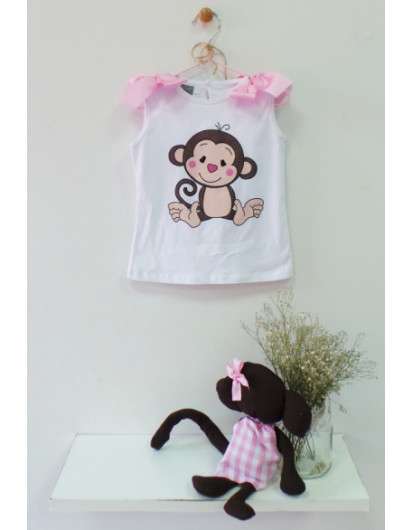 Conjunto Monitos Mon Petit Bonbon Camiseta y Braga Volante