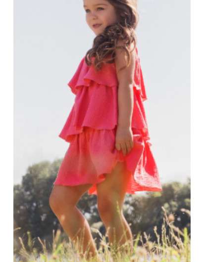 Vestido Paz Rodriguez Rosa Fucsia Volantes