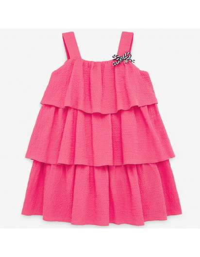Vestido Paz Rodriguez Rosa Fucsia Volantes