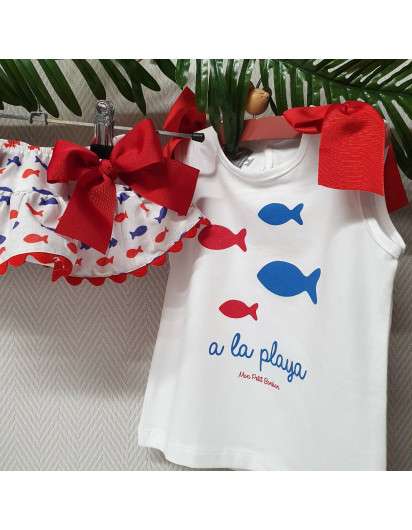 Conjunto Marinero Mon Petit Bonbon Camiseta y Braga rayas Volante