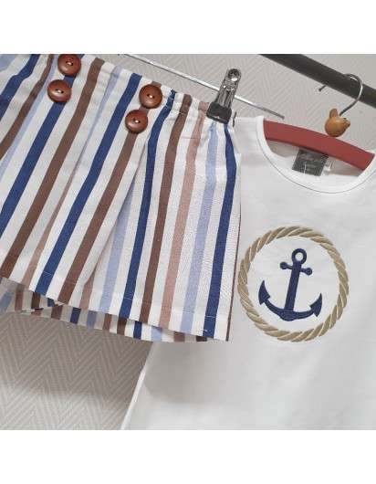 Conjunto Marinero Mon Petit Bonbon Camiseta y Short Rayas Niña