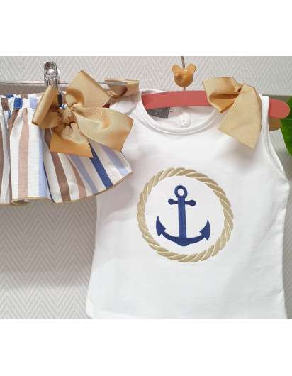 Conjunto Marinero Mon Petit Bonbon Camiseta y Braga rayas Volante