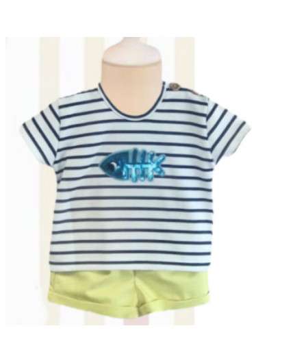 Conjunto Pez Lentejuelas Valentina Bebes Niño Bermuda y Camiseta