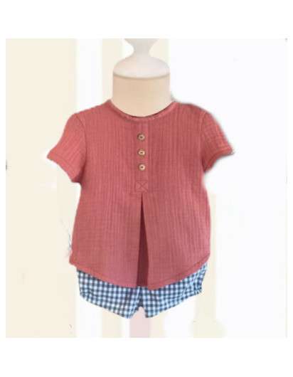 Conjunto Valentina Bebes Niño Camisa Petalo y Bombacho Vichy Marino