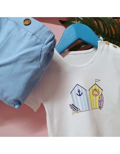 Conjunto Casetas Valentina Bebes Niño Bermuda y Camiseta