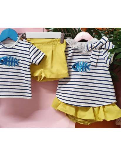 Conjunto Pez Lentejuelas Valentina Bebes Niño Bermuda y Camiseta