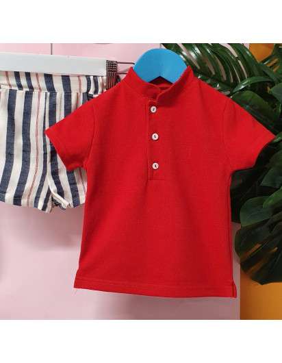 Conjunto Marinero Valentina Bebes Niño Bermuda y Polo Rojo