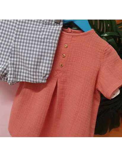 Conjunto Valentina Bebes Niño Camisa Petalo y Bombacho Vichy Marino