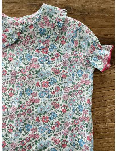 Blusa Baby Paris Liberty  Rosa Azul Cuello Plisado