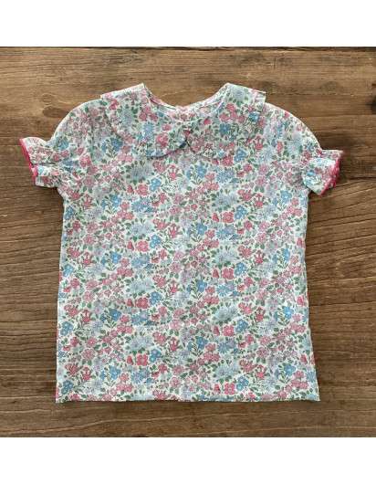 Blusa Baby Paris Liberty  Rosa Azul Cuello Plisado