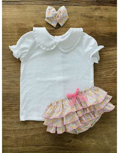 Camiseta Baby Paris Liberty Blanca Cuello Plisado