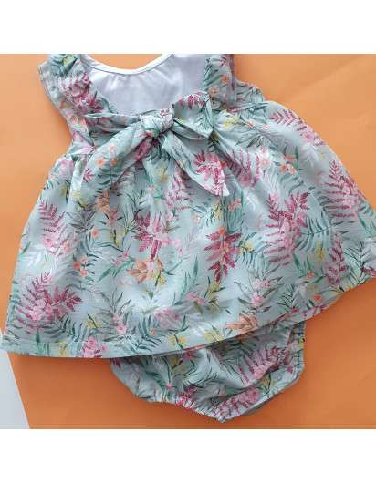 Vestido Flores Verdeagua Bebes Niña con braga