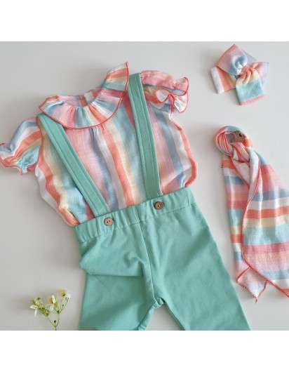 Pantalón Tirantes Jogging Baby Paris Verde Agua Niña