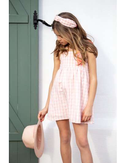 Vestido Kids Chocolate Cuadros Coral. Coleccion tortuguitas