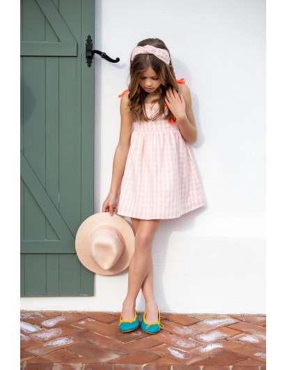 Vestido Kids Chocolate Cuadros Coral. Coleccion tortuguitas