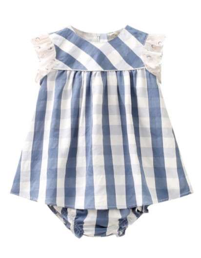 Vestido Dadati  tirantes con lazo de cuadros azul y blanco niña